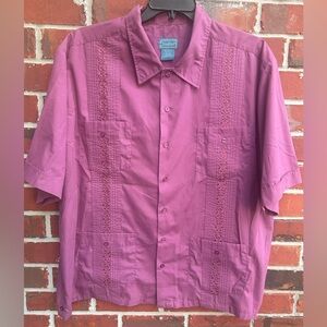 Vintage TropiCool 2XL Purple Latin Guayabera Button Down Short Sleeve Shirt Z12